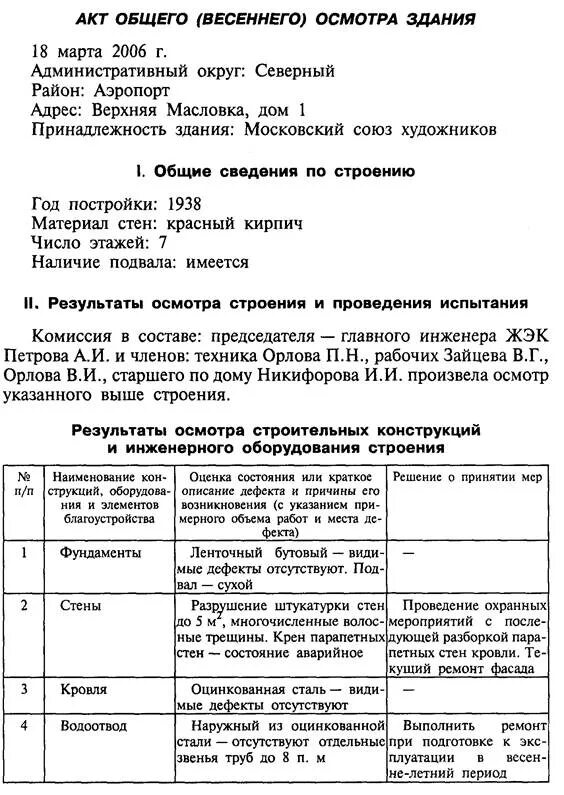 Акт общего весеннего осмотра здания сооружения заполненный. Пример заполнения акта весеннего осмотра здания. Акт общего весеннего осмотра здания. Акт общего весеннего осмотра здания образец заполнения.