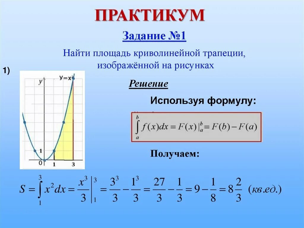 Интеграл для нахождения площади криволинейной трапеции. Площадь криволинейной трапеции. Нахождение площади криволинейной трапеции. Вычисление площади криволинейной трапеции.