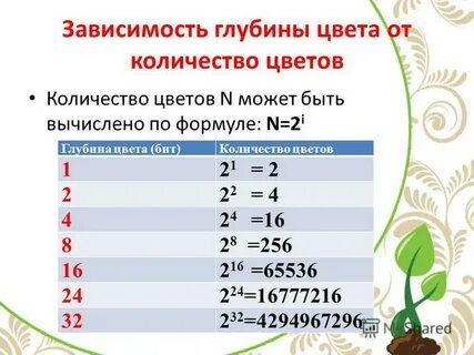 Количество цветов 2 глубина цвета