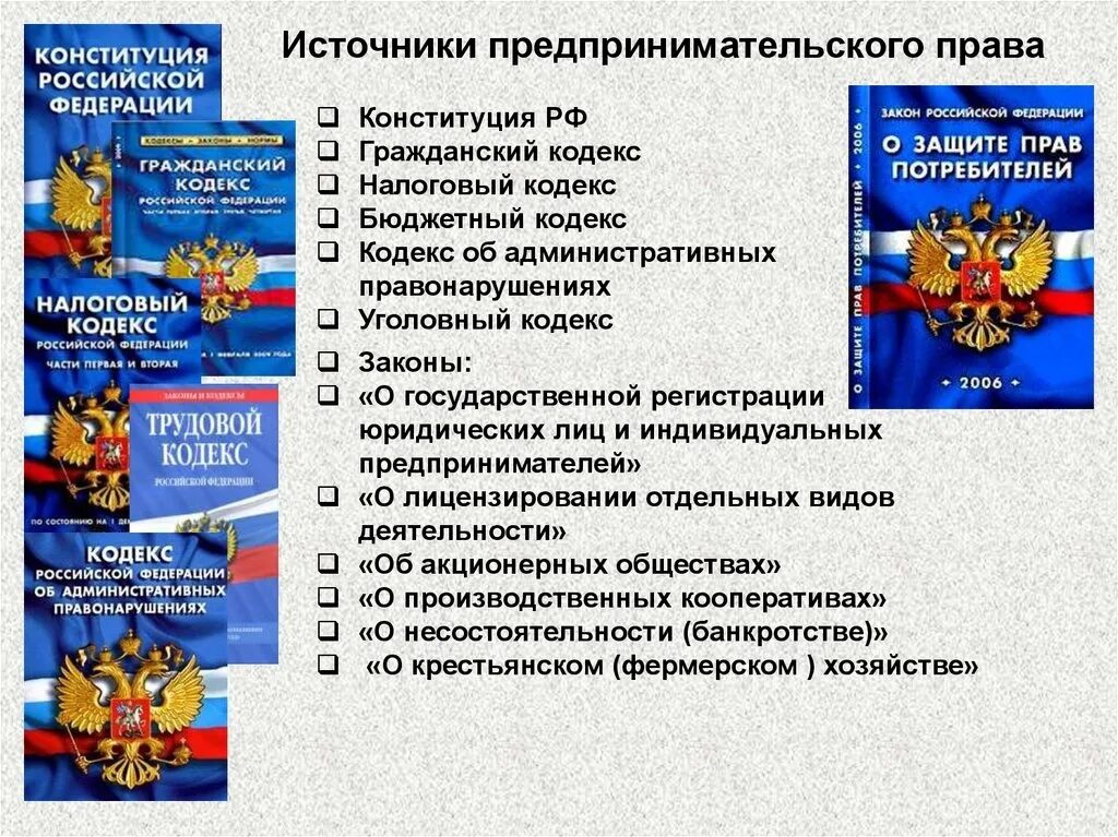 Конституция рф административное правонарушение. Законодательство о предпринимательстве. Гражданский кодекс и Уголовный кодекс.