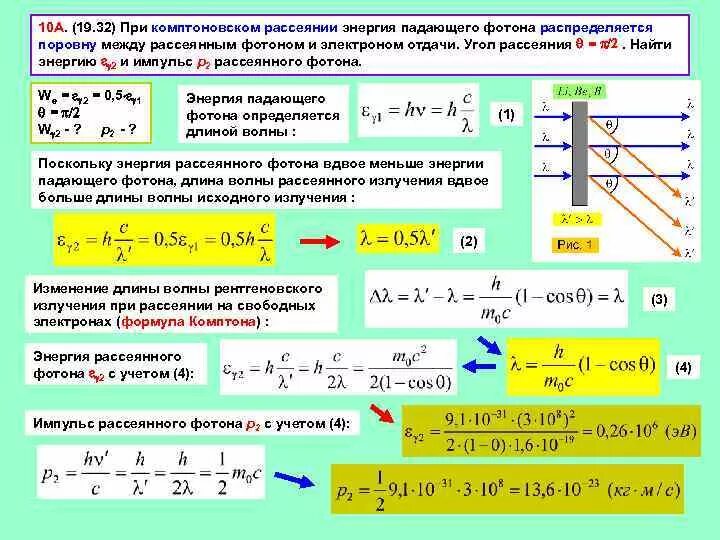 Уравнение энергии фотона. Энергия комптоновского рассеяния формула. Энергия рассеянного фотона равна. Угол рассеяния электрона.