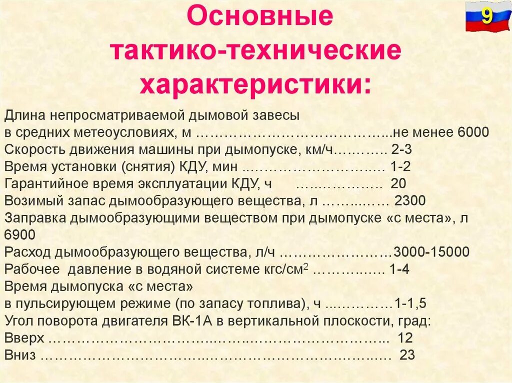 Основные технические характеристики устройства основной