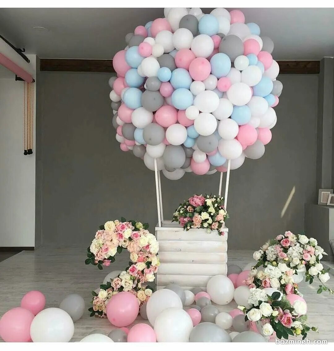 Украшение шарами. Фотозона из шаров. Воздушный шар из шаров. Украшение дня рождения шарами.