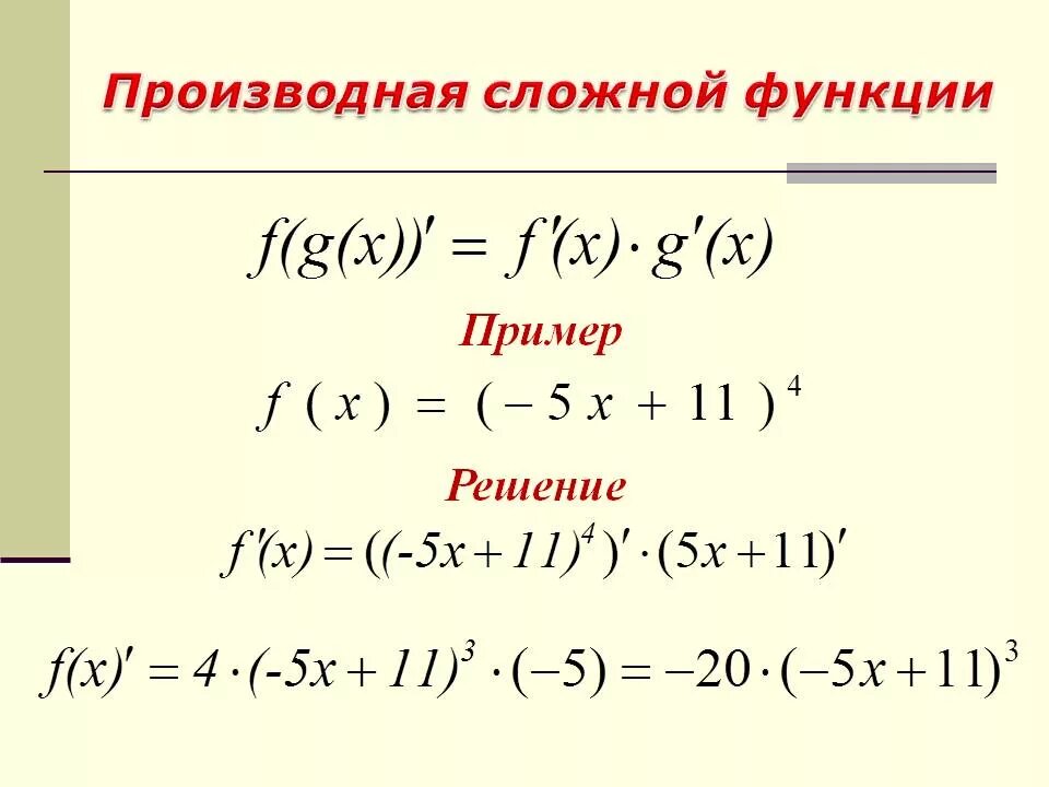 Пример любой функции. Как решать сложные производные функции. производная сложной функции примеры. как найти производную сложной функции. формула нахождения производной сложной функции.