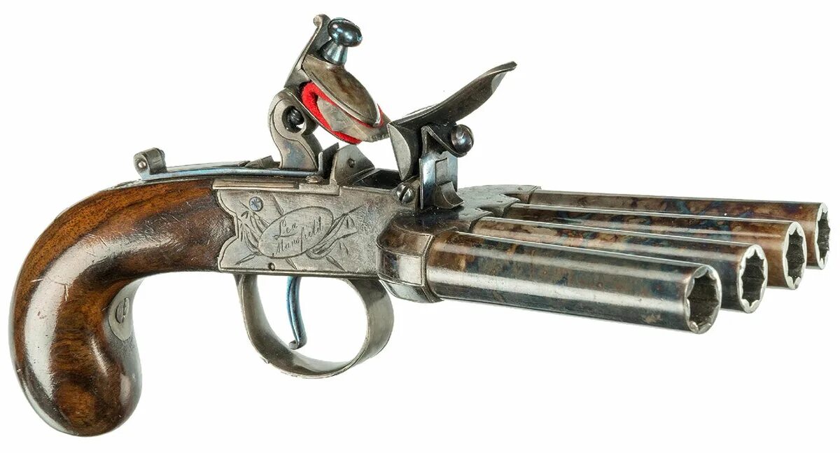 Пистоль оружие 17 века. 4 Barrel Flintlock Pistol.