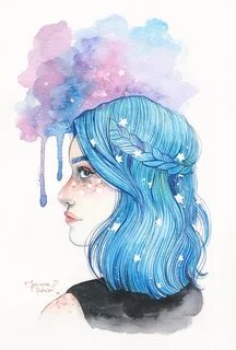 Нарисованная синия девушка