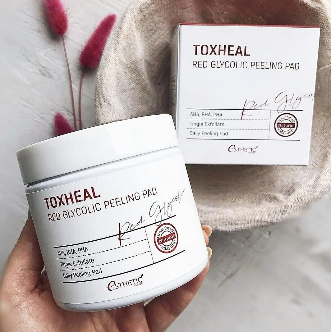 Пилинг house. Toxheal red glyucolic peeling pad, 100 мл (100 шт). toxheal red glycolic peeling pad. пилинг подушечки. пилинг пэды с кислотами esthetic house.