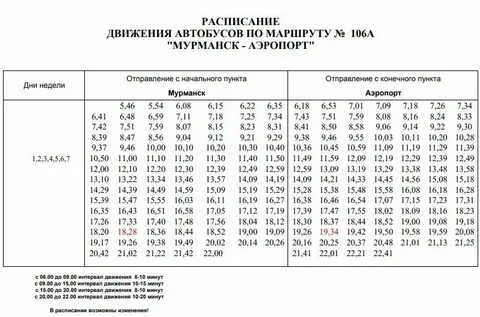 Расписание автобуса 106 мурманск 2024 год