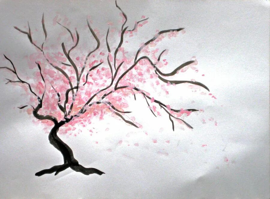Сакура поэтапно. Сакура рисунок. Рисование дерева Сакуры. Дерево Сакура карандашом. Сакура дерево нарисованное.