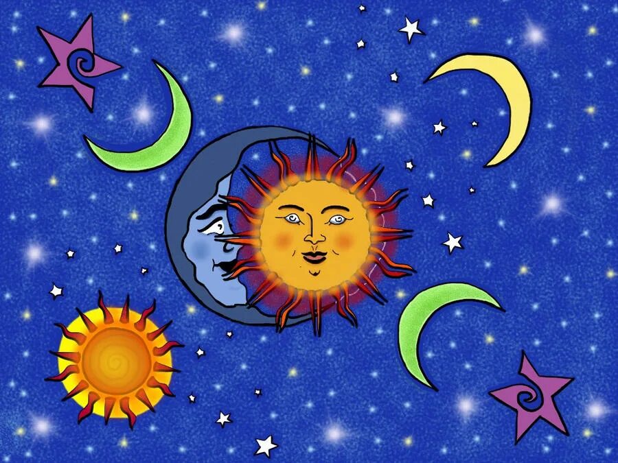 А вокруг солнце и луна песня. Солнце и Луна. Солнце Луна и звезды. Солнце и месяц. Изображение солнца и Луны.
