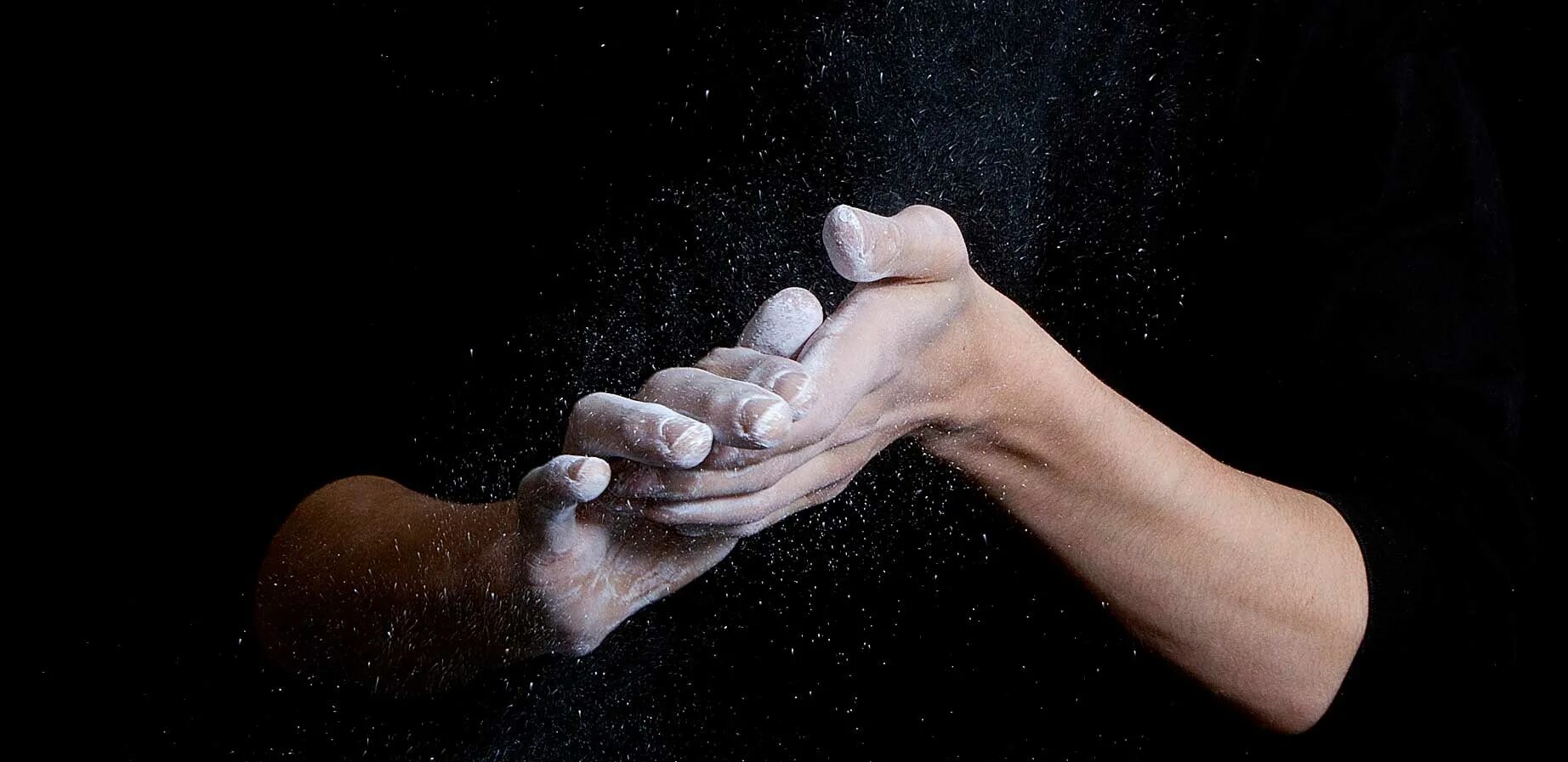 Hand cover. Climbing Chalk. Hand with Stone. Hand with Chalk. Hail in hands.