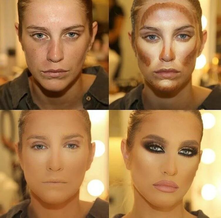 Худое лицо с помощью макияжа