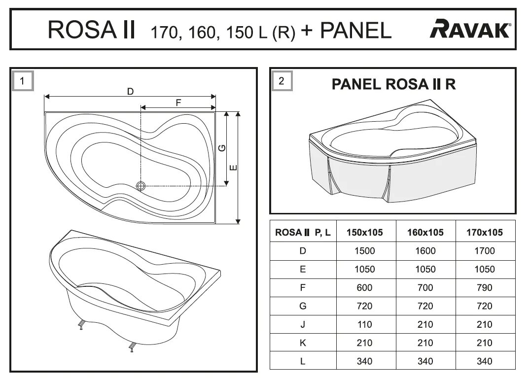 170 2 150 2. Акриловая ванна Ravak Rosa II 160x105. Акриловая ванна Ravak Rosa II 170x105 l. Акриловая ванна Ravak Rosa 160x95 чертеж. Акриловая ванна Ravak Rosa II 150x105.