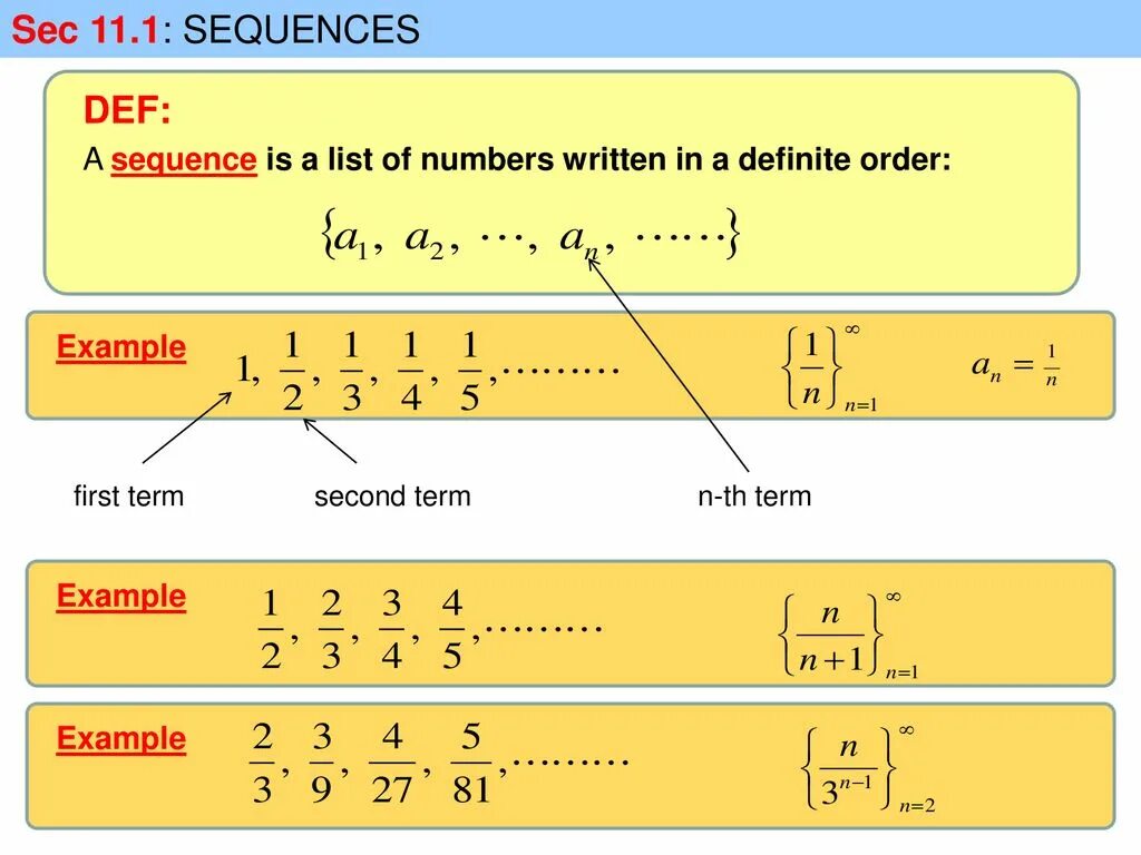 Second term. Sequences. Sequence number. Sequence example. First term of the sequence.