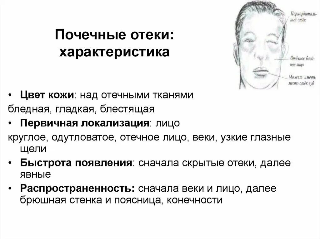 Характеристика отеков при заболеваниях почек. Почечные отеки характеристика. Признаками отеков являются тест