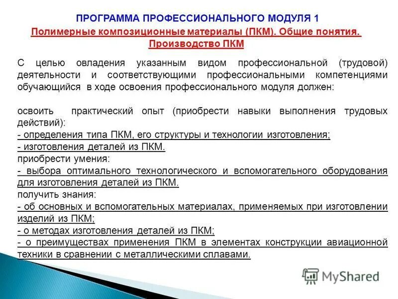 Программа профессиональных модулей. Программа профессиональных модулей