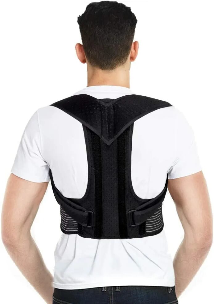 Adjustable back posture corrector. Brace posture corrector. posture. ace back support belt. before and after photos of corrected back posture.