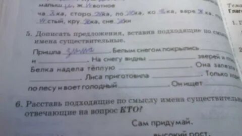 Допишите имена существительные по смыслу