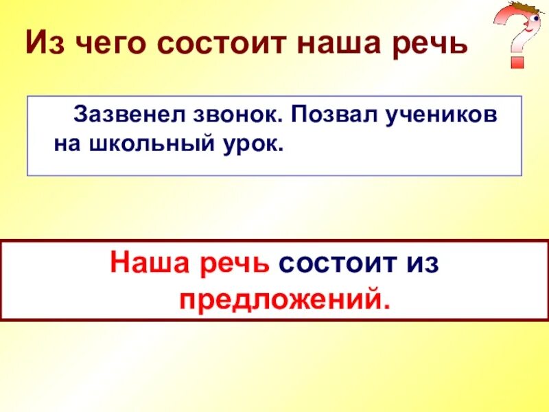 Из каких частей состоит речь. Из чего состоит речь. Наша речь состоит из. Наша речь состоит из предложений. Из чего состоит речь картинка.