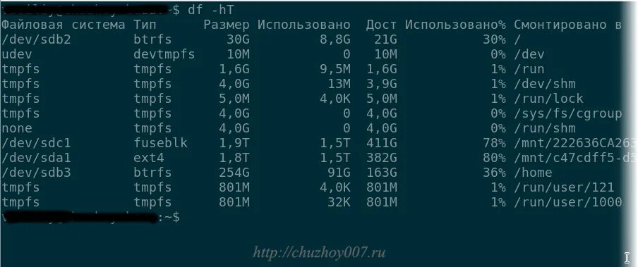 Размер диска линукс
