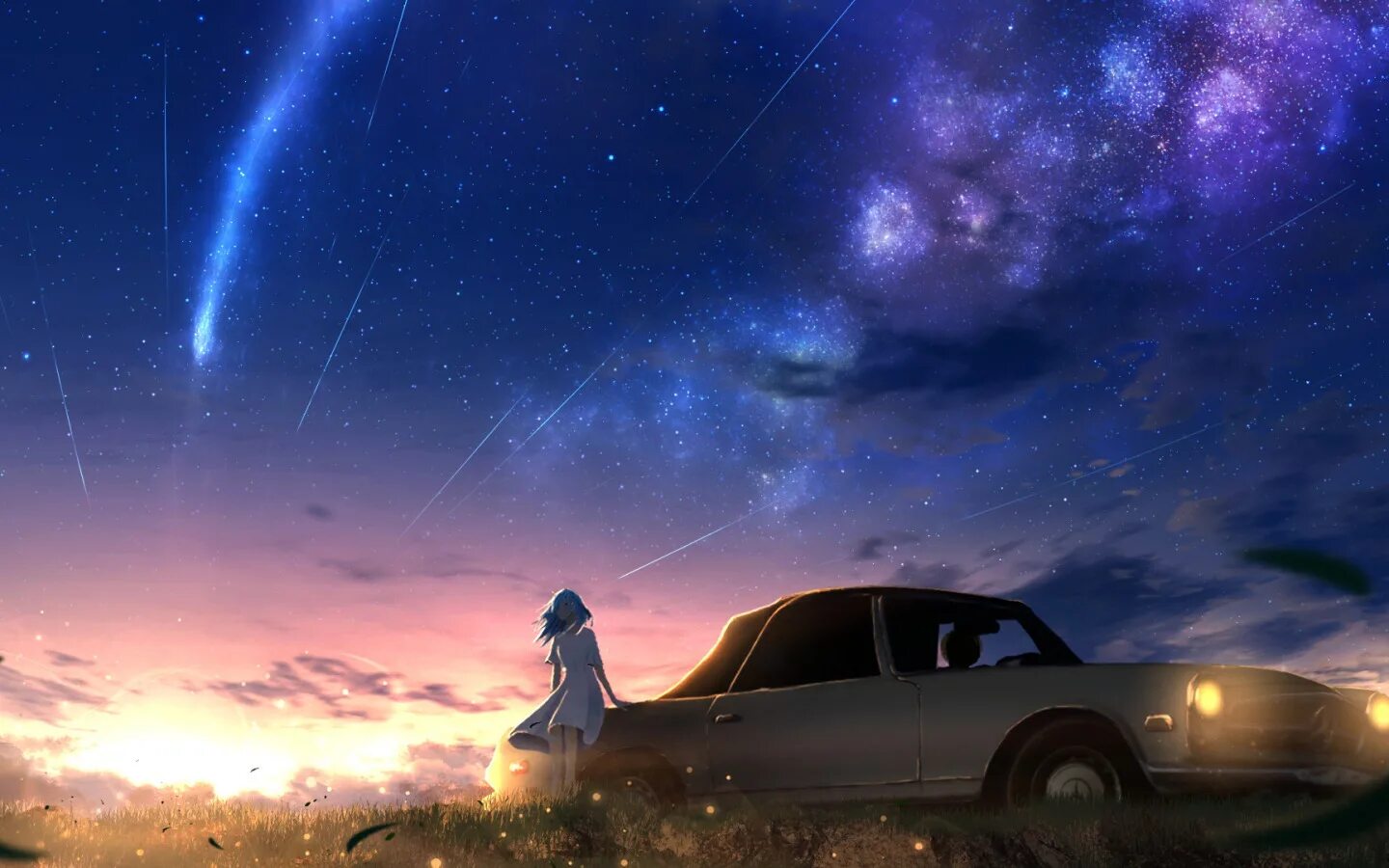 Песня машина летит. Фантастическое ночное небо. Звёздное небо в авто. Звезды в небе и машина. Машина девушка и звездное небо.