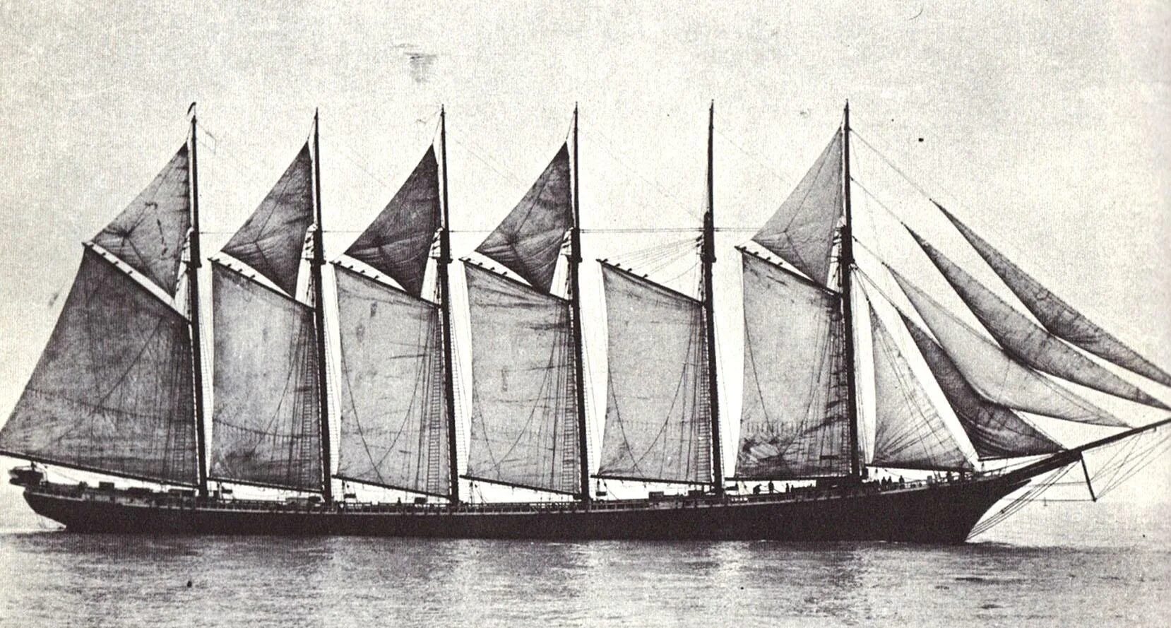 Трехмачтовая гафельная шхуна. 3 4 мачтовый быстроходный парусник 19 века. Томас у. Винджаммер корабль. Ермак шхуна, 1870.