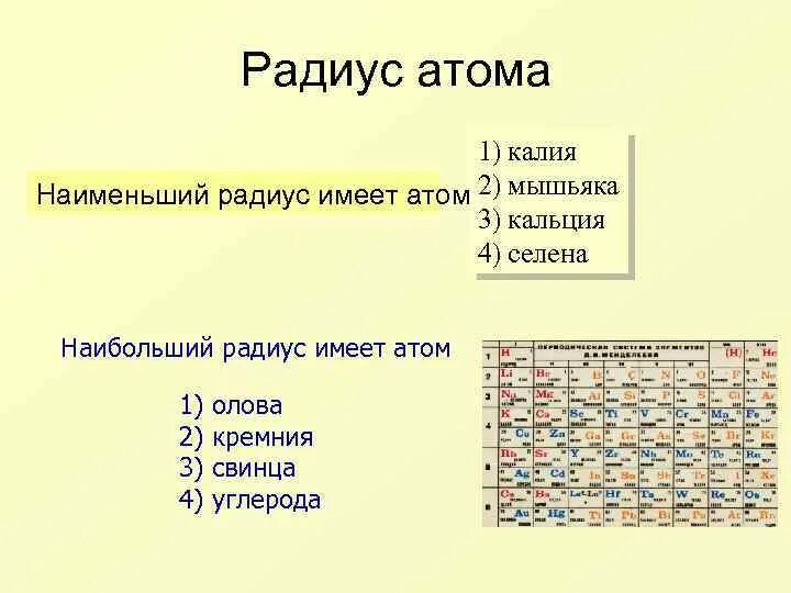 Атом какого элемента имеет наибольший радиус. Наименьший радиус атома. наименьший радиус имеет атом. радиус атома калия. радиус атома кальция.