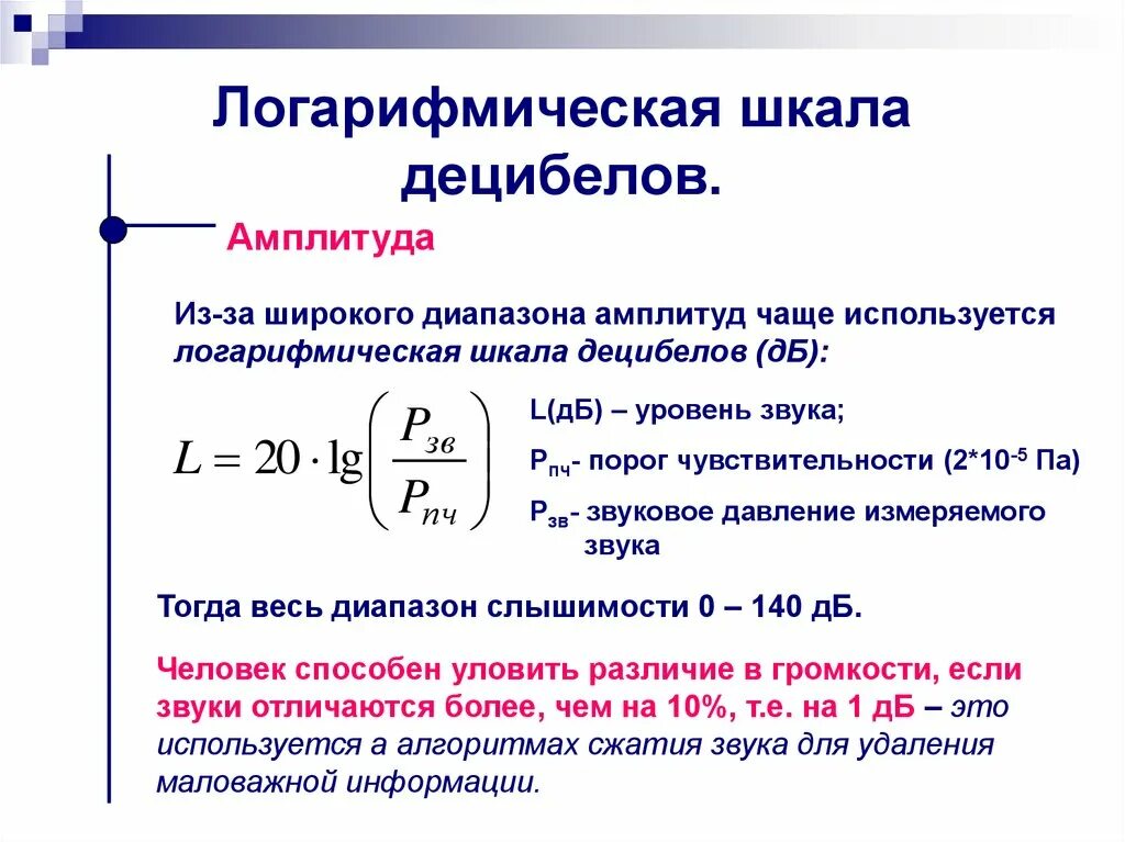 Формула расчета шкалы. 8. Сколько и каких единиц содержит логарифмическая шкала громкости. Децибел логарифмическая величина. Логарифмическая шкала для измерения шума. Уровень интенсивности звука в ДБ формула.
