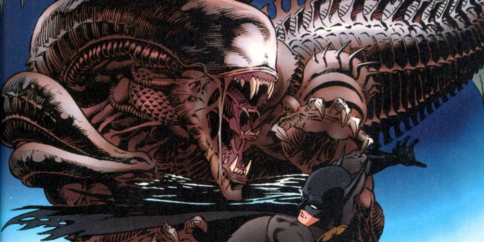 Ксеноморф крокодил. Крокочужой Ксеноморф. Batman versus Predator 1997. Бэтмен против ксеноморфа.