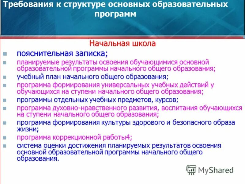 Требования к структуре основной образовательной программы. Требования к структуре ООП НОО. Требования к структуре основных общеобразовательных программ – это. Основная образовательная программа начальной школы