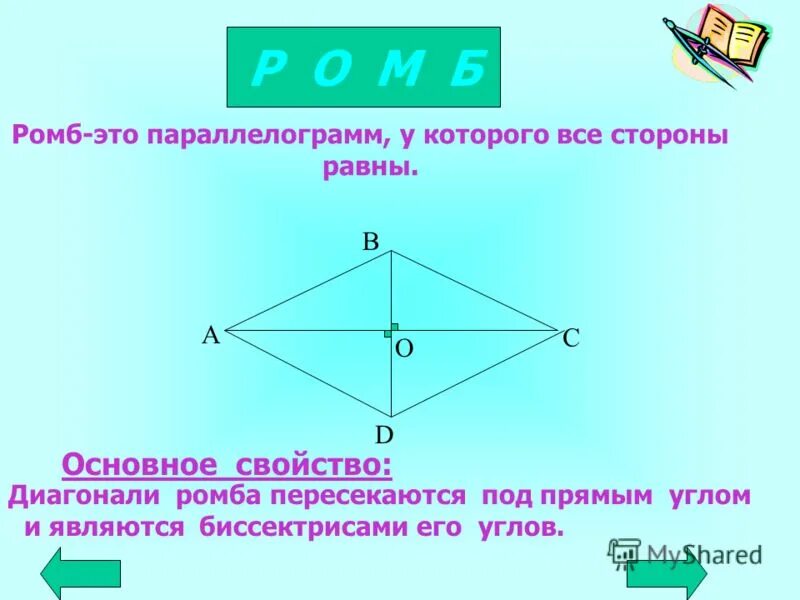 Диагонали пересекаются под прямым углом. Диагонали ромба пересекаются под прямым углом. Свойства диагоналей ромба. Диагонали ромба пересекаются. Сформулируйте свойства диагоналей ромба