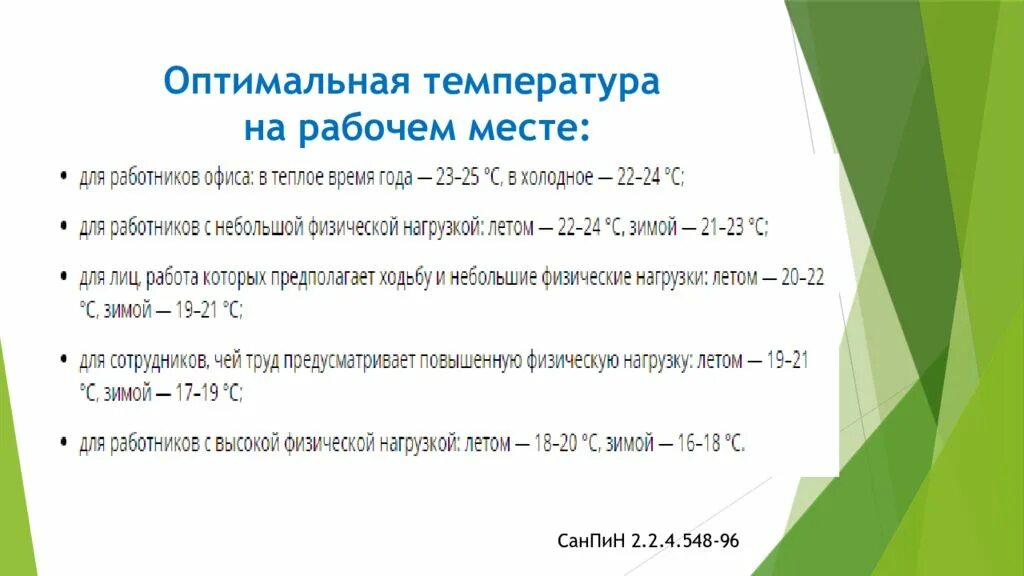 Какая температура в рабочем помещении