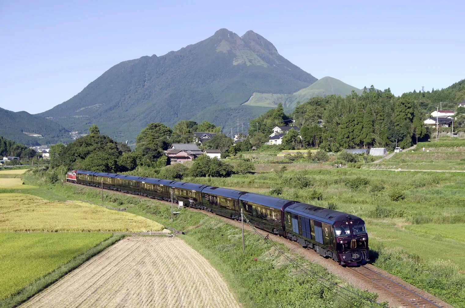 Железные дороги японии. Поезд Seven Stars in Kyushu. Оита Япония железная дорога. Seven Stars поезд Япония. Ойта, Япония лес поезд.