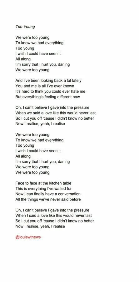 Too Young Текст