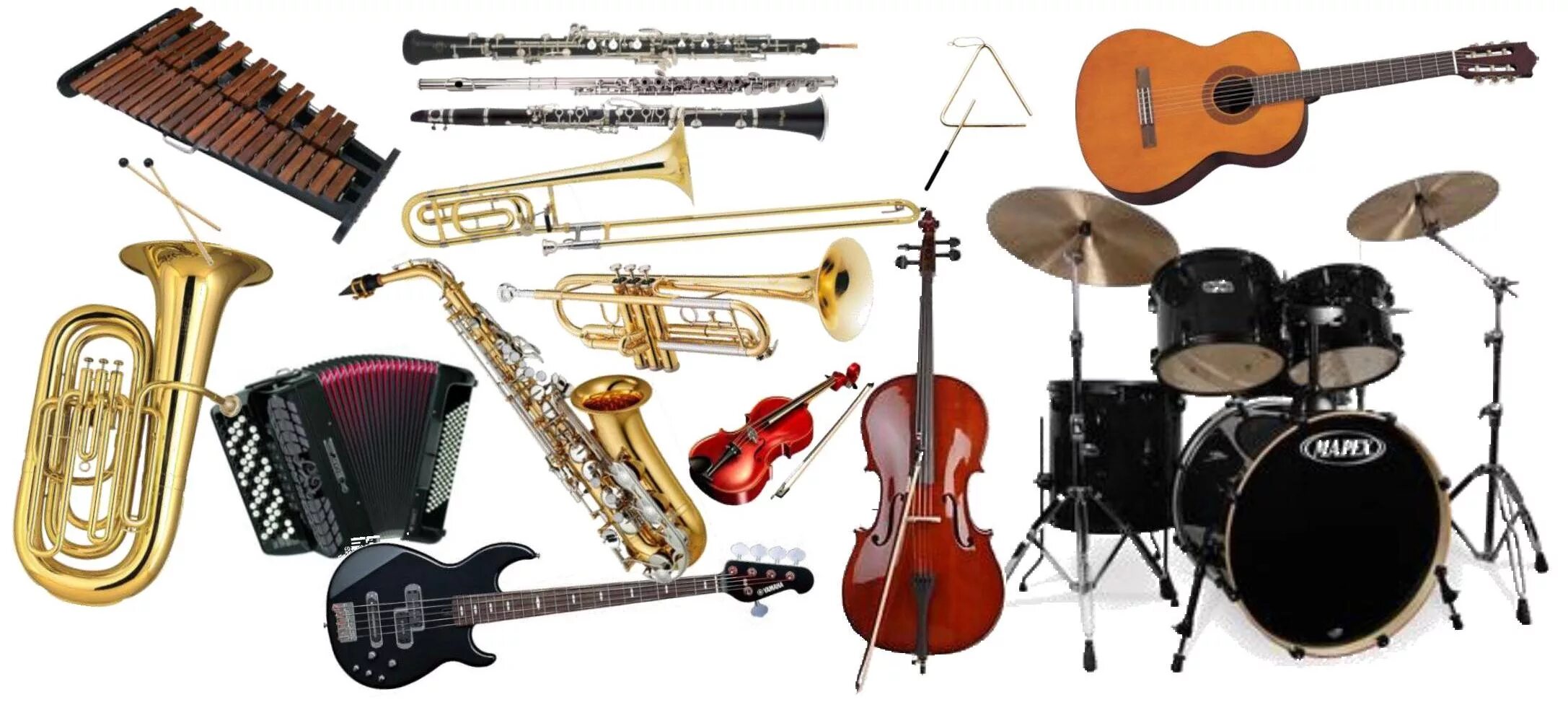 Музыкальные инструменты. Разные музыкальные инструменты. Много музыкальных инструментов. Инструменты эстрадного оркестра.
