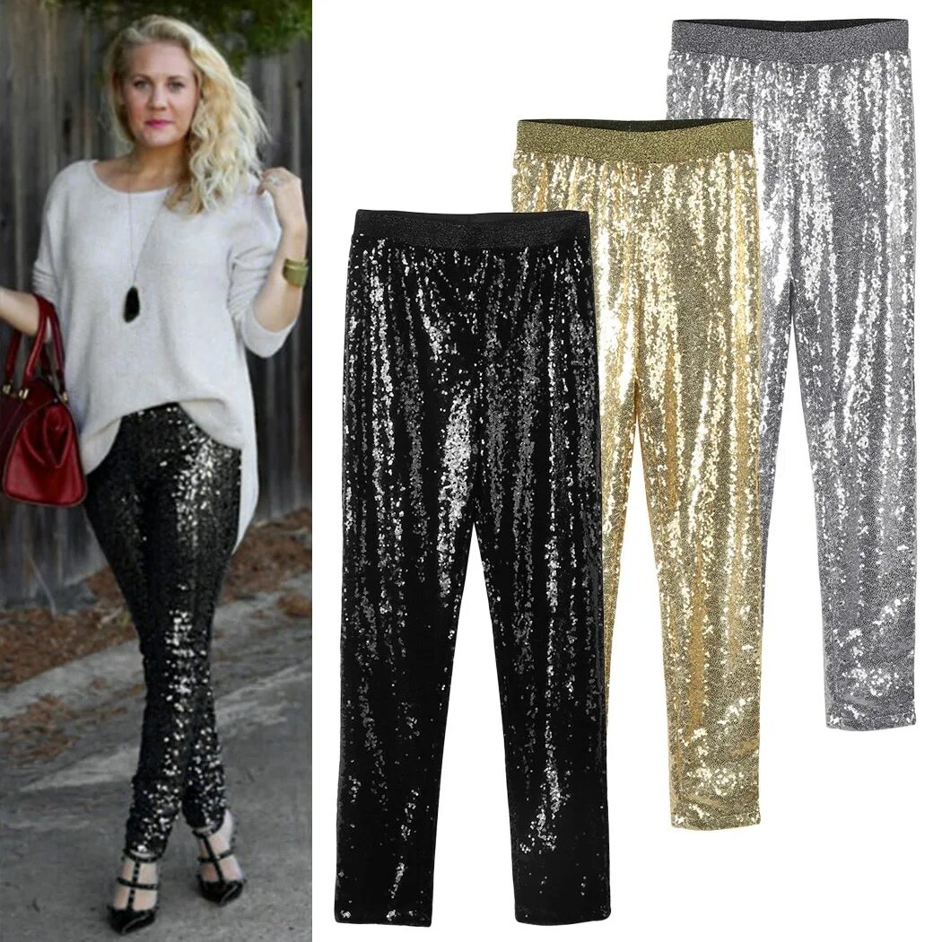 образы с блестящими штанами. брюки женские из пайеток. серебряные брюки zara. с чем одеть блестящие брюки. кожаные штаны и топ с пайетками.
