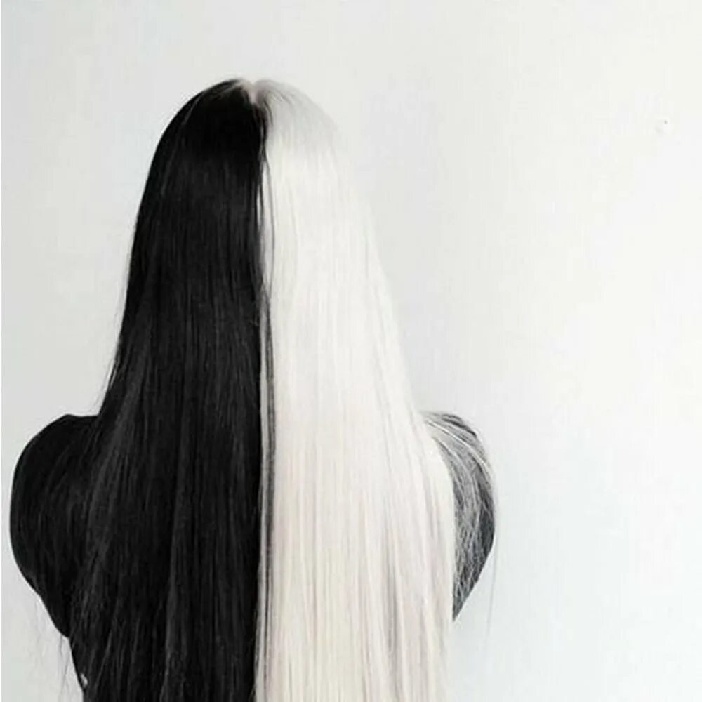 Сплит Хэир черно белый. Чёрно-белые волосы. Черно белые волосы. Волосы наполовину белые наполовину черные. Черно белые волосы как называется