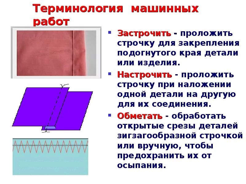 Настрочить шов. Стачать и обметать боковые швы. Машинные швы и строчки. Обработка низа изделия с открытым срезом.