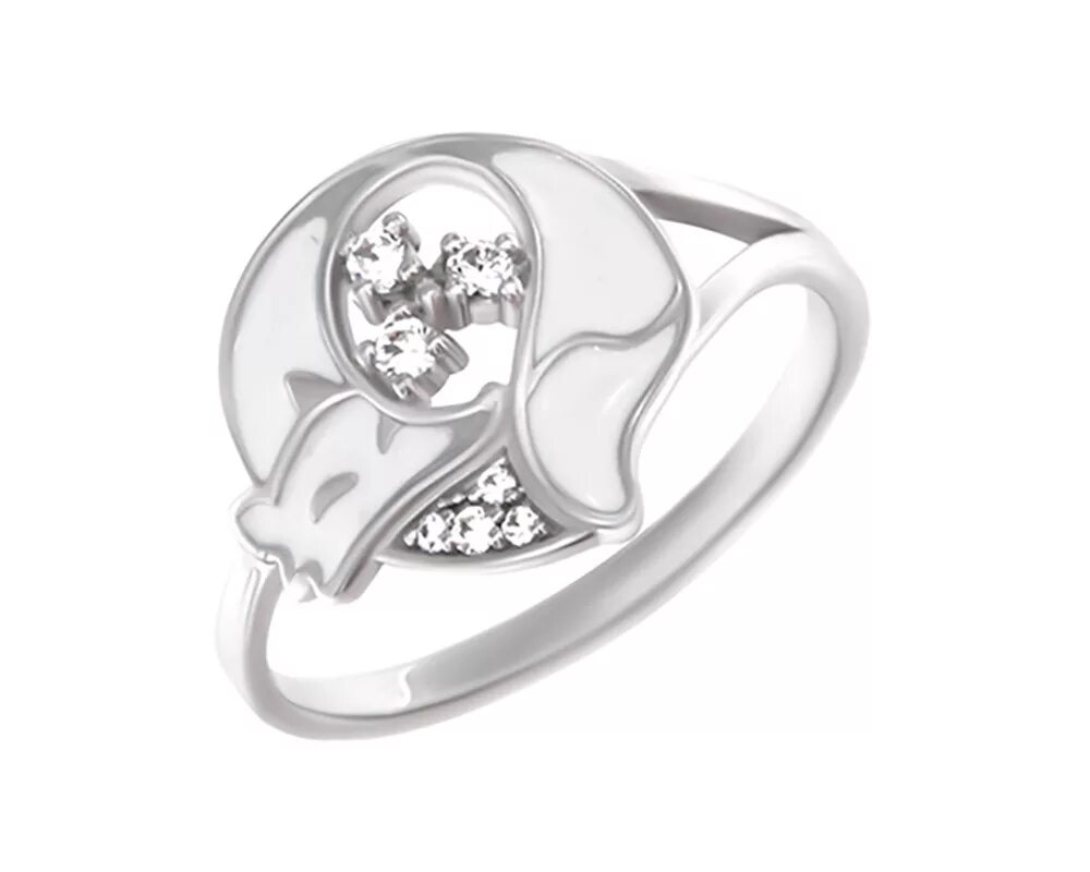 Кольцо из серебра с эмалью (арт. 94012446). Детские серебряные кольца. Серебряное кольцо с эмалью и фианитами. Кольцо детское серебро. Купит серебро детское