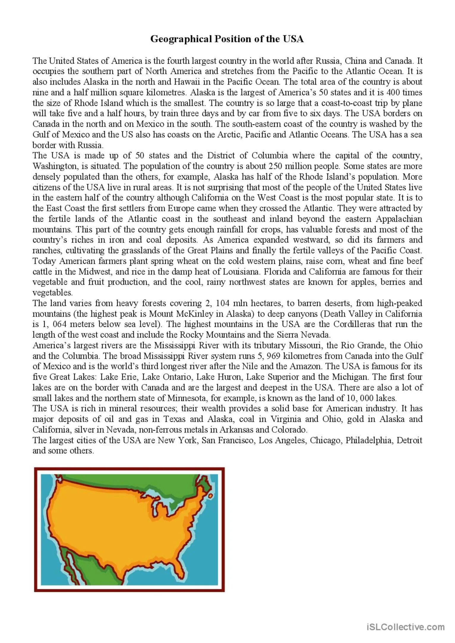 USA текст. The United States of America текст. Geographical position of the USA. Перевод текста the United States of America.