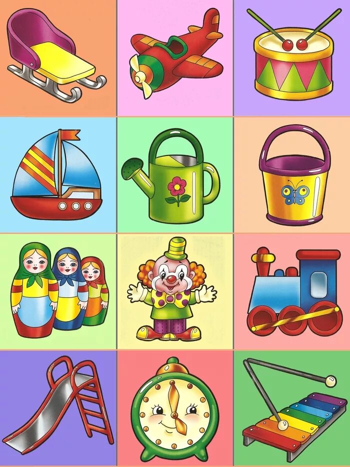 Карточки с изображениями предметов. Игрушки карточки для детей. Карточки игрушки для детского сада. Цветные предметы. Предметы для дошкольников.