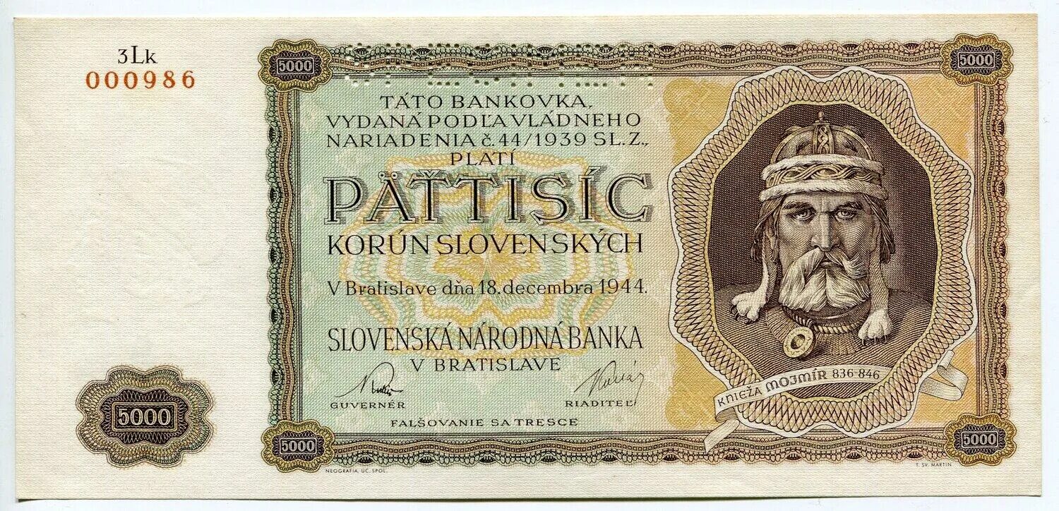 5000 крон в рублях. 5000 Крон 1944. Словакия 5000 крон. 5 Крон 1945 Словакия банкнота. Купюра 5000 словацких крон.