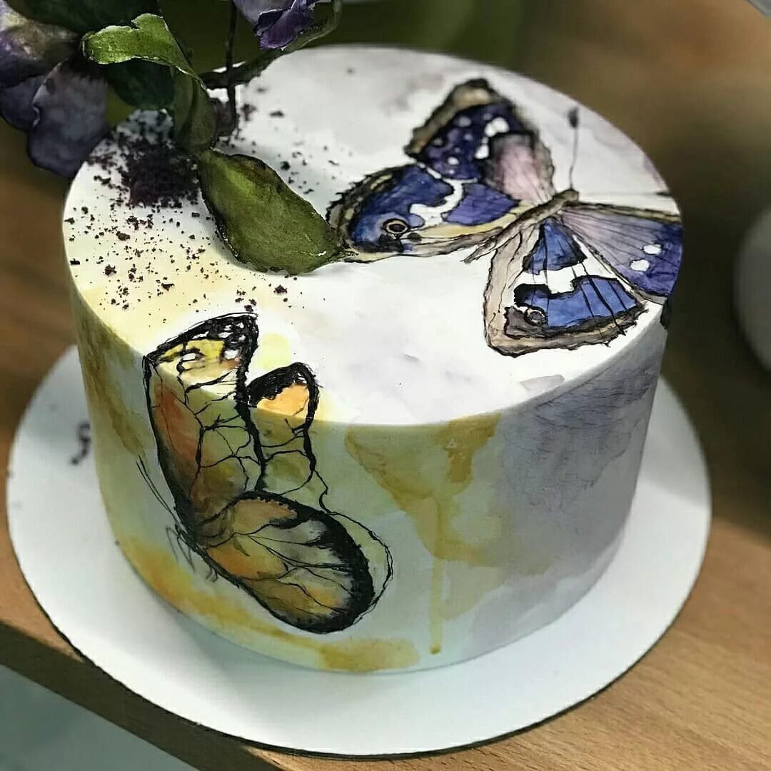 Акварельный торт. Роспись на торте. Акварельная роспись на торте. Торт «бабочки». Декор торта с бабочками.