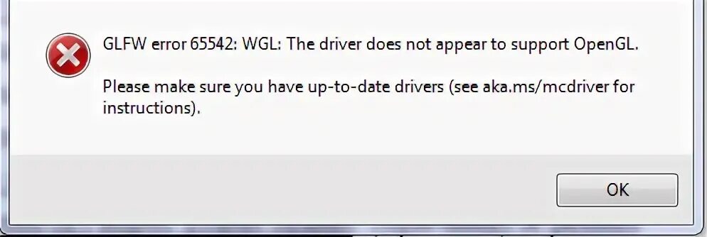 Glfw error 65542 wgl the driver