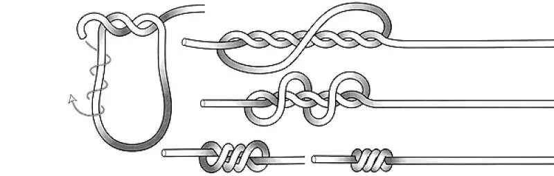 Рыболовный узел Кровавый. Т-образный узел рыбацкий для поводков. Рыболовные узлы для крючков и поводков. Двойной рыбацкий узел. 1 узел можно 1