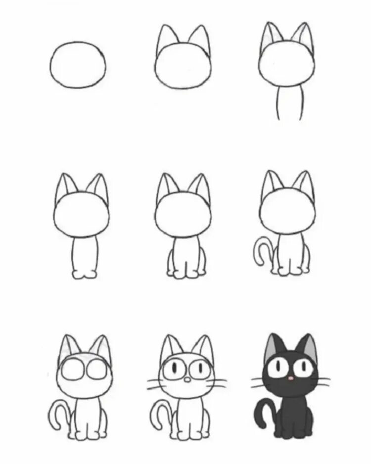 Какие нибудь рисунки легкие. Простые пошаговые рисунки. Лёгкие рисунки. Поэтапное рисование кошки. Котики для рисования для начинающих.