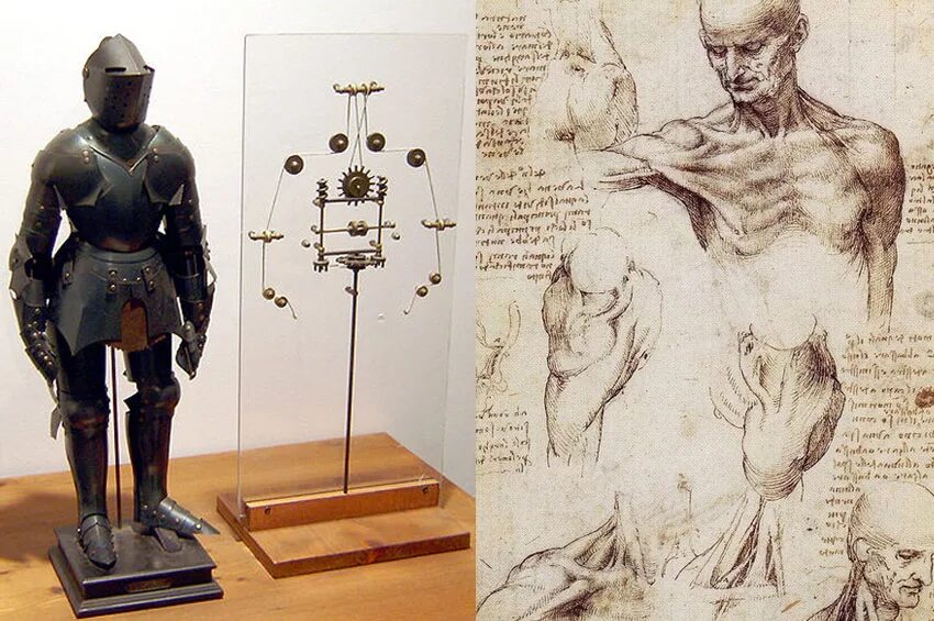 Робот рыцарь Леонардо да Винчи. Человекоподобный робот Леонардо да Винчи. Робот Леонардо да Винчи 1495. Механический рыцарь Леонардо да Винчи. Первые прототипы роботов