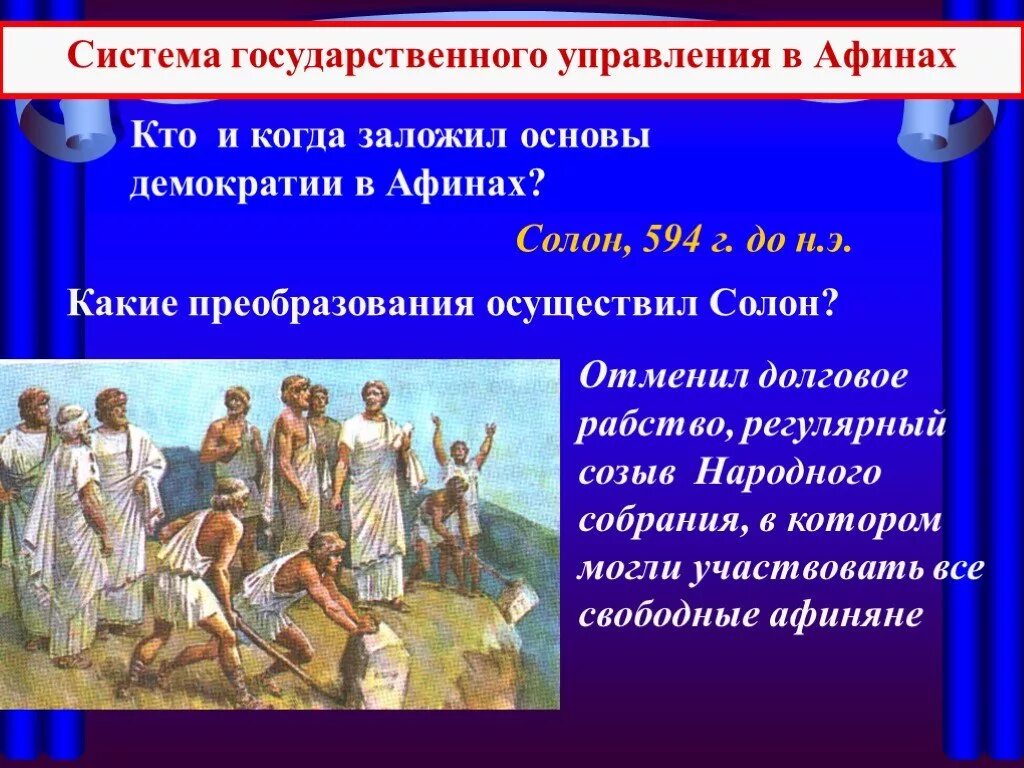 Долговой история 5 класс. История 5 класс Афинская демократия при Перикле. Демократи афинян при Перикле. Основы демократии в Афинах. Демократия солона.