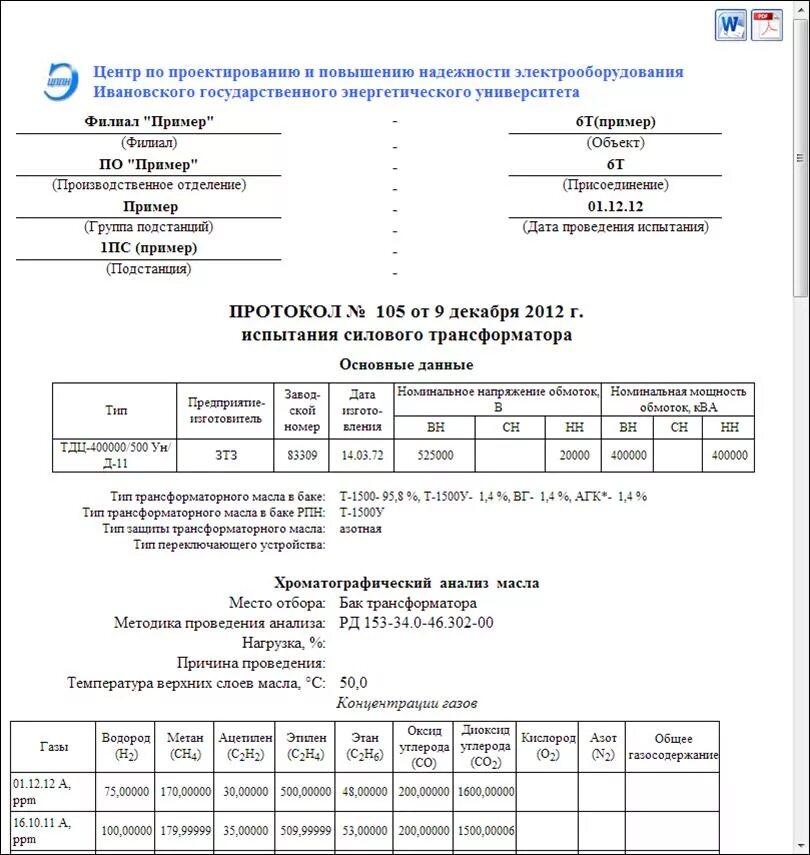 Заполнение протоколов пример