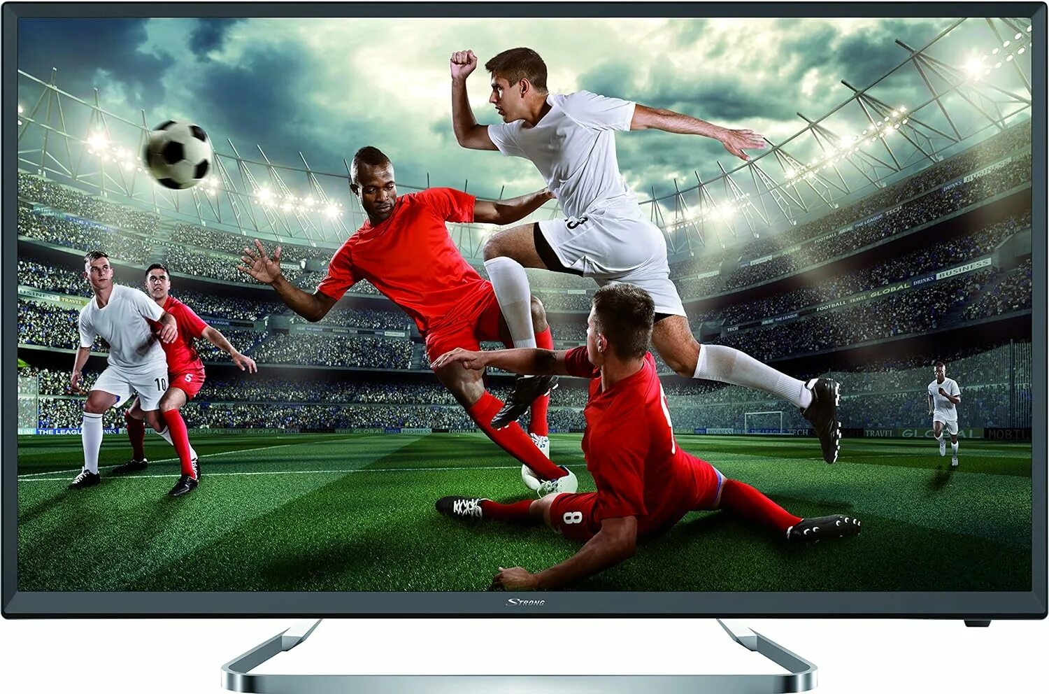 Телевизор strong srt 32hz4003nw 32" (2017). Телевизор футбол. Телевизор с футболом картинка. Футбол на экране телевизора.